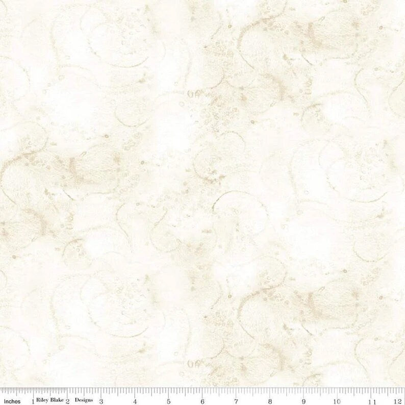 Painter's Watercolor Swirl Aged White Fabric - 34" REMNANT CUT - Riley Blake Designs C680R-AGEDWH, Cream Vintage Look Blender Fabric