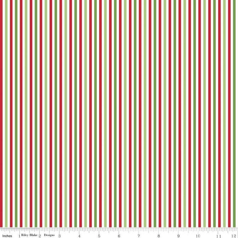 Christmas 1/8" Stripe Fabric - Riley Blake Designs C495R-CHRIST, Red and Green Christmas Striped Fabric, Christmas Fabric By the Yard