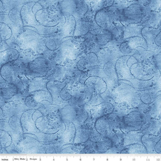 Painter's Watercolor Swirl Sky Blue Fabric - Riley Blake Designs C680-SKY, Blue Blender Fabric, Blue Swirls Fabric by the Yard