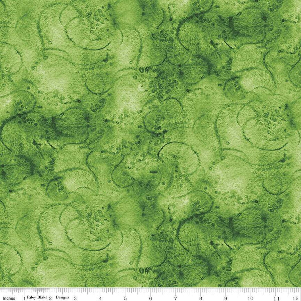 Painter's Watercolor Swirl Medium Green Fabric - Riley Blake Designs C680-MEDGREEN, Green Blender Fabric, Green Swirls Fabric by the Yard