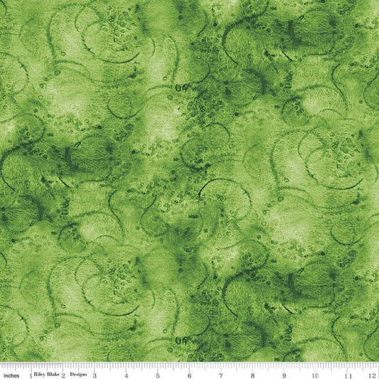 Painter's Watercolor Swirl Medium Green Fabric - Riley Blake Designs C680-MEDGREEN, Green Blender Fabric, Green Swirls Fabric by the Yard
