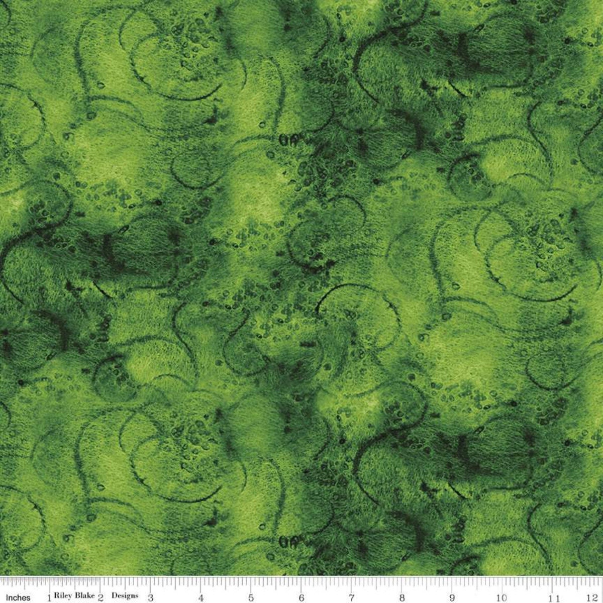 Painter's Watercolor Swirl Dark Green Fabric - Riley Blake Designs C680-DKGREEN, Dark Green Blender Fabric, Green Swirls Fabric by the Yard