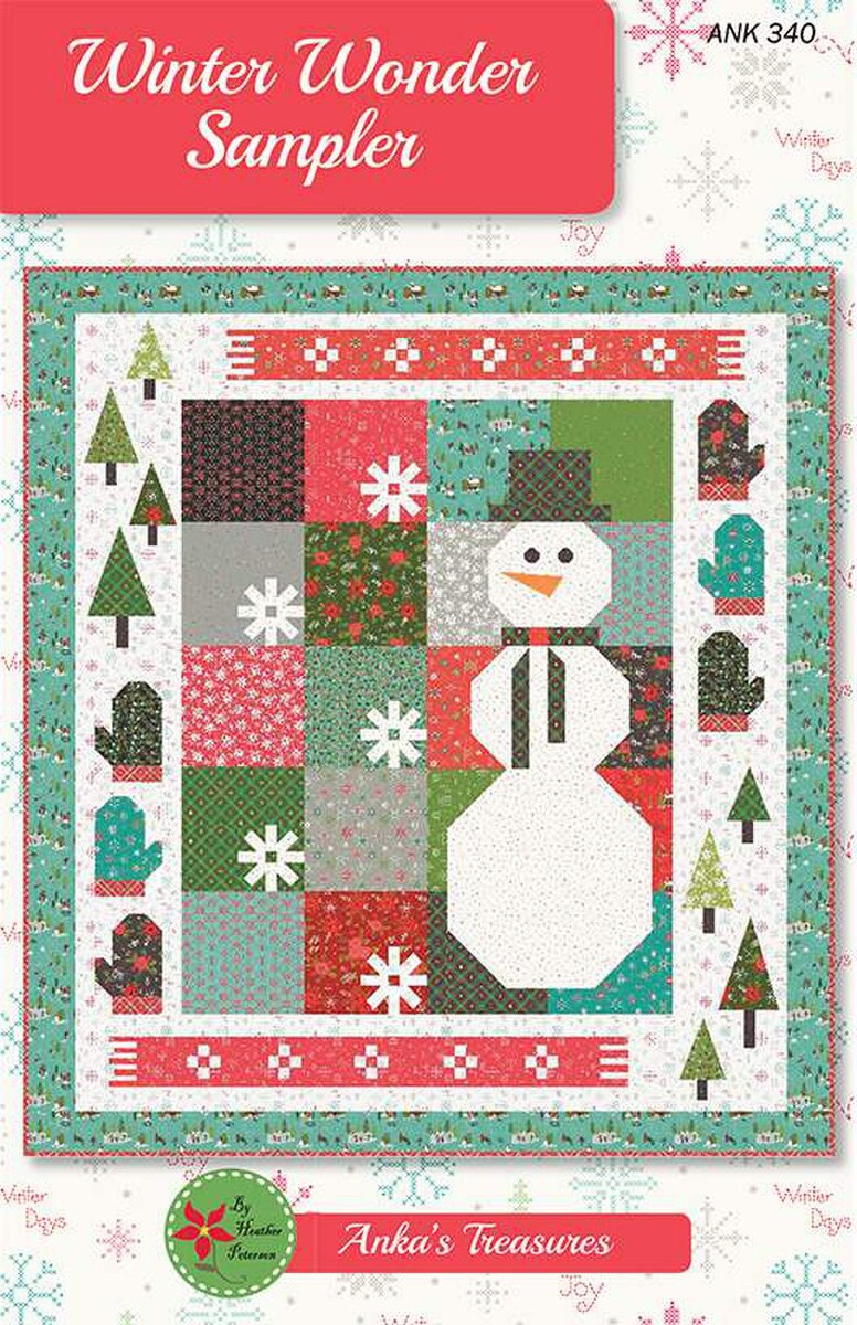 Winter Wonder Sampler Quilt Pattern - Ankas Treasures ANK340, Christmas Snowman Sampler Quilt Pattern, Layer Cake Friendly Christmas Pattern