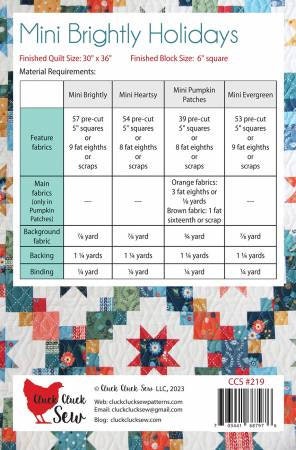Mini Brightly Holidays Quilt Pattern - Includes 4 mini-sized Quilt Patterns - Cluck Cluck Sew CCS219, Mini Quilts Pattern Collection