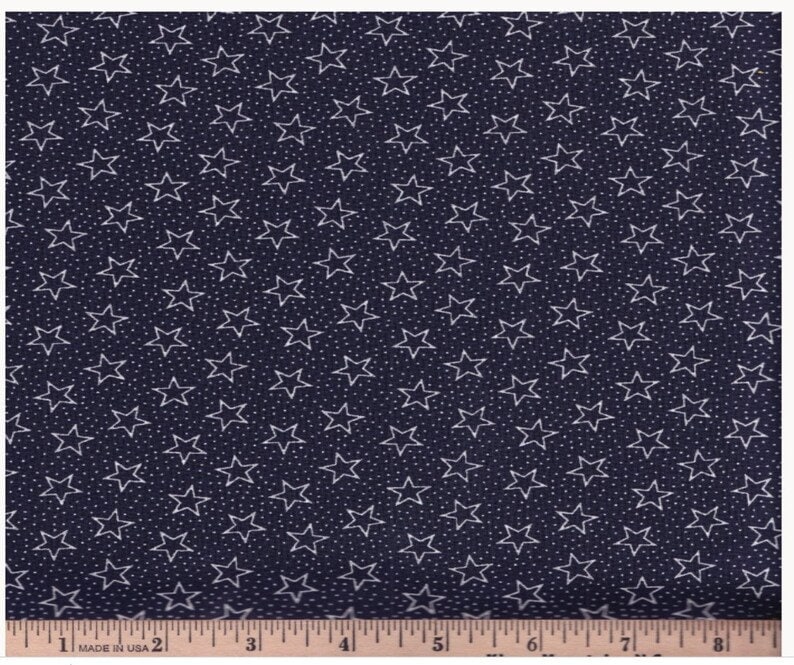 108" Navy Patriotic Stars Wide Quilt Backing Fabric - Basic Palette 49522-NVY, Navy Blue & White Stars Wide Quilt Backing Fabric By the Yard