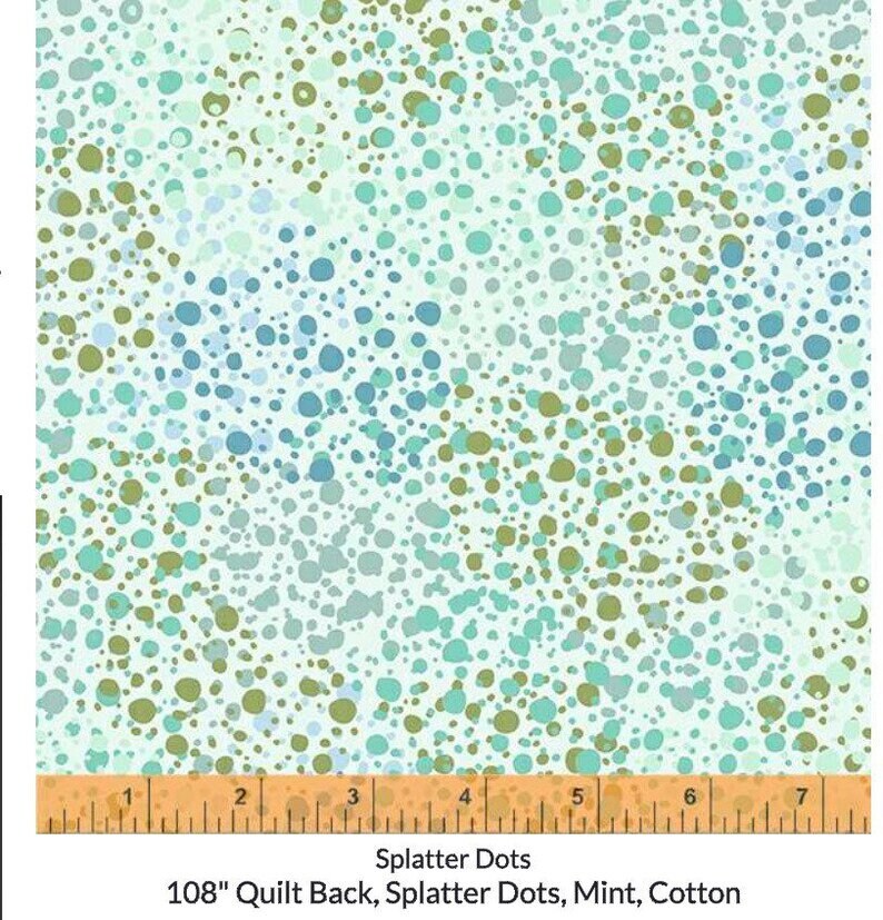108" Mint Splatter Dots Wide Quilt Backing Fabric - Windham 53193W-2, Light Green Aqua Teal Dots Wide Quilt Backing Fabric By the Yard