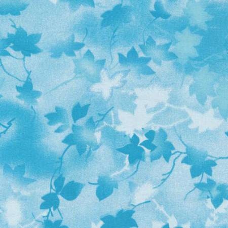 118" Sky Blue Ivy Wide Quilt Backing Fabric - Paintbrush Studio 183-20-SKY, Blue Leaves Wide Quilt Backing Fabric By the Yard
