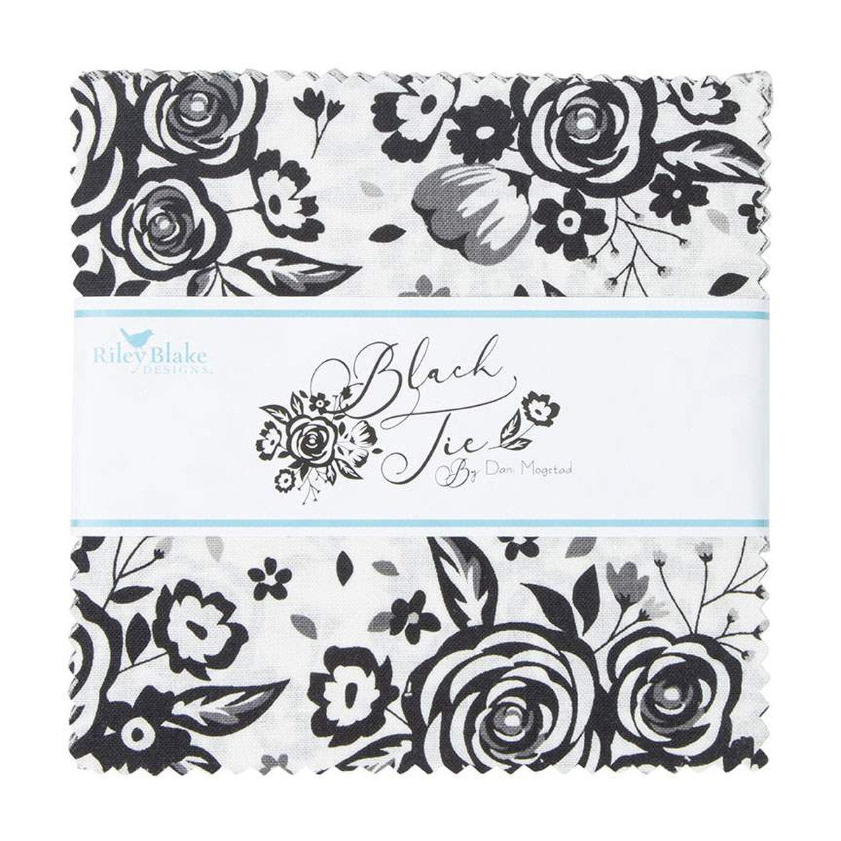 Black Tie 5" Stacker Charm Pack - Riley Blake Designs 5-13750-42, 42 - 5 X 5 Fabric Squares, Black and White Floral Charm Pack
