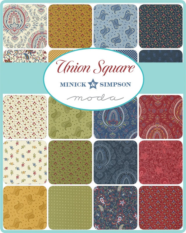 Union Square Charm Pack by Minnick & Simpson - Moda 14950PP, 42 5" Fabric Squares - Red Blue Green Floral Charm Pack