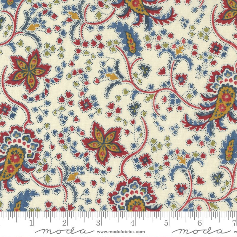 Union Square Charm Pack by Minnick & Simpson - Moda 14950PP, 42 5" Fabric Squares - Red Blue Green Floral Charm Pack