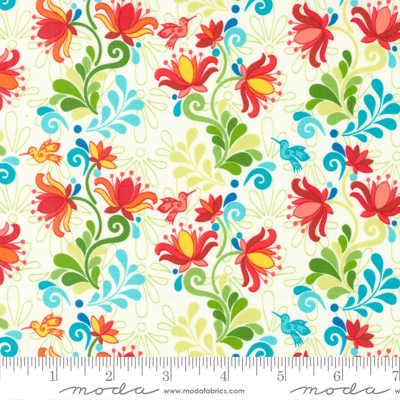 Land of Enchantment Yucca Floral Marshmallow Fabric - Moda 45031-11, Talavera Floral Fabric, Southwestern Floral Fabric By the Yard
