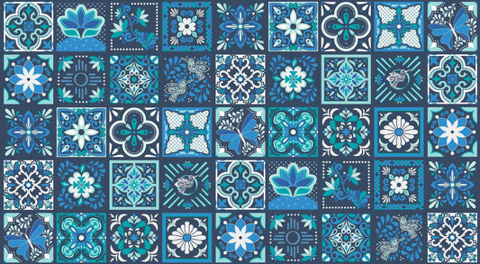 Land of Enchantment Talavera Tiles Blue Aqua Fabric - Moda 45036-31, Talavera Tiles Blue Fabric By the Yard
