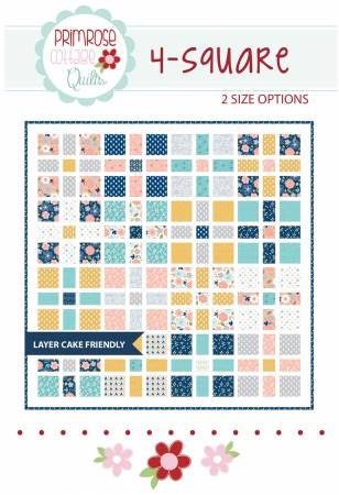 4-Square Quilt Pattern - Primrose Cottage Quilts PCQ-017, Layer Cake Friendly Quilt Pattern in Two Size Options