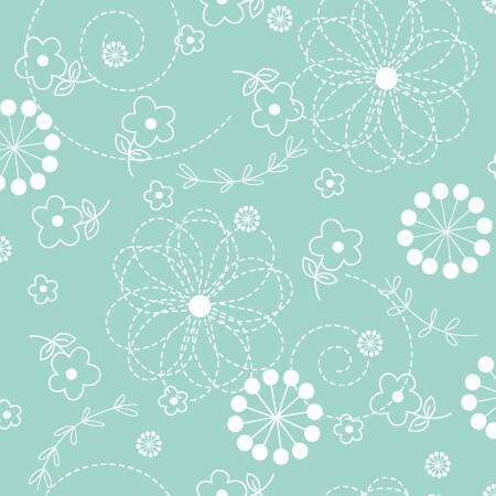 108" Teal Doodles Wide Quilt Backing Fabric - Maywood Studio QB201M-Q, Teal and White Wide Quilt Backing Fabric By the Yard