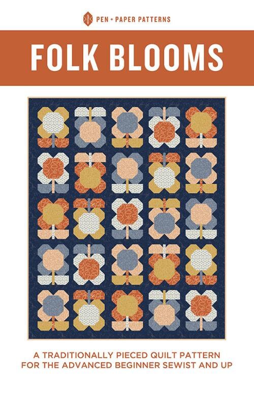 Folk Blooms Quilt Pattern - Pen & Paper Patterns PPP26, Pieced Flowers Quilt Pattern, Fat Quarter Friendly Flowers Quilt Pattern