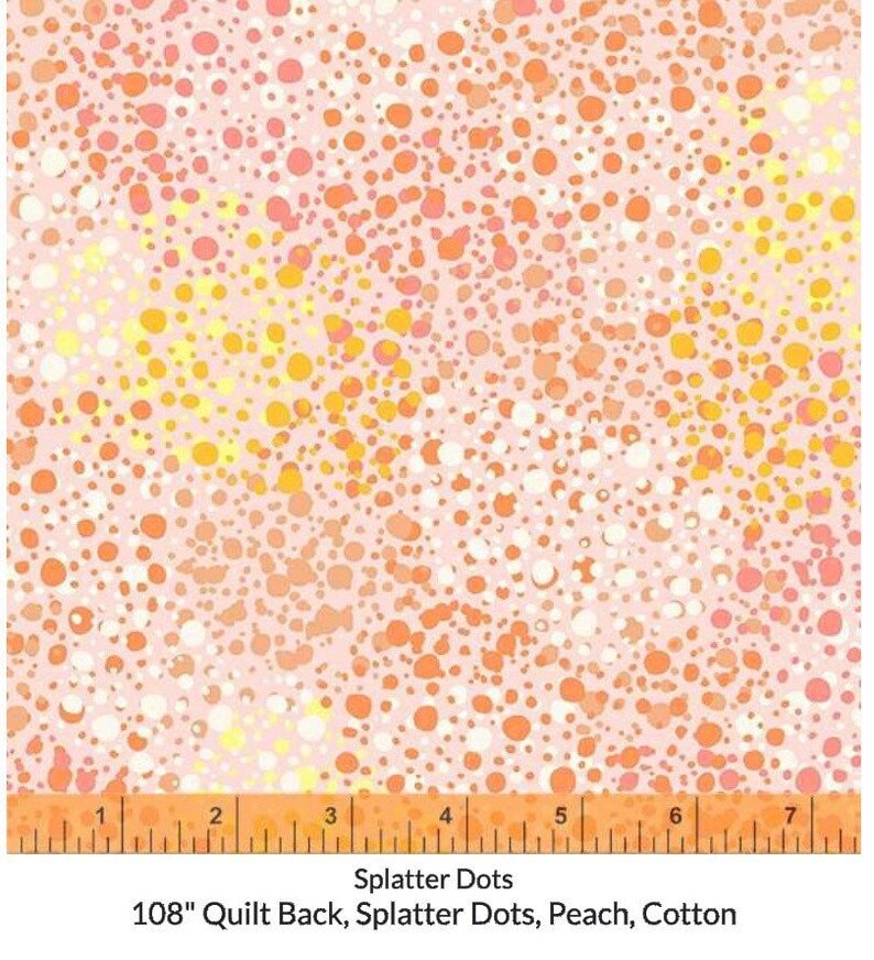 108" Peach Splatter Dots Wide Quilt Backing Fabric - Windham 53193W-1, Peach & Light Pink Dots Wide Quilt Backing Fabric By the Yard