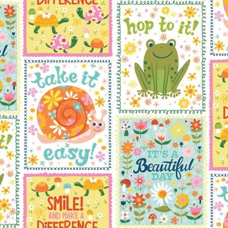 Susie Sunshine Sunshine Patch Fabric - 3 Wishes Fabric 20707-WHT, Colorful Inspirational Words Fabric By the Yard