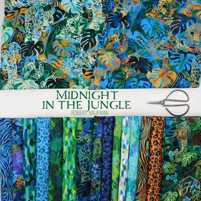 Midnight in the Jungle 5" Squares Charm Pack - Robert Kaufman CHS-1146-42, Jungle Themed Fabric Charm Pack, Jungle Animals Fabric Charm Pack