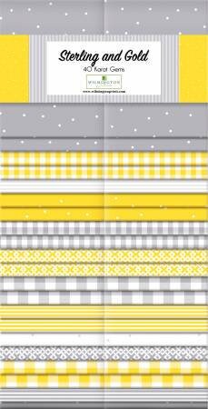 Sterling and Gold 40 Karat Gems Fabric Strip Pack - Wilmington Prints Q842-117-842, Gray Yellow Fabric Strip Pack, Yellow Gray Jelly Roll