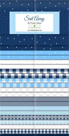Sail Away 40 Karat Gems Fabric Strip Pack - Wilmington Prints Q842-121-842, Blue and White Fabric Strip Pack, Blue and White Jelly Roll