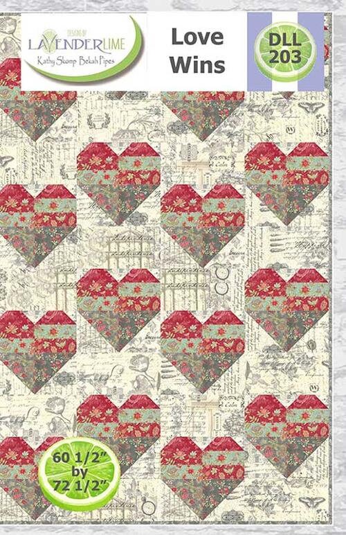 Love Wins Quilt Pattern - Lavender Lime Quilting DLL203, Hearts Themed Quilt Pattern, Easy Valentine Quilt Pattern