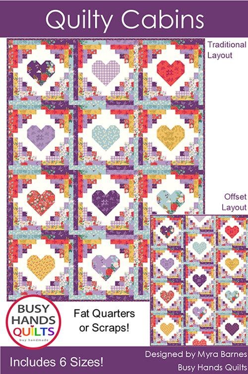 Quilty Cabins Quilt Pattern - Busy Hands Quilts BUS0881, Heart Quilt Pattern in Six Size Options, Fat Quarter Friendly Heart Quilt Pattern
