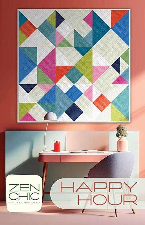 Happy Hour Quilt Pattern by Zen Chic ZC-HHQP, Modern Lap or Wall Quilt Pattern, Geometric Shapes Quilt Pattern