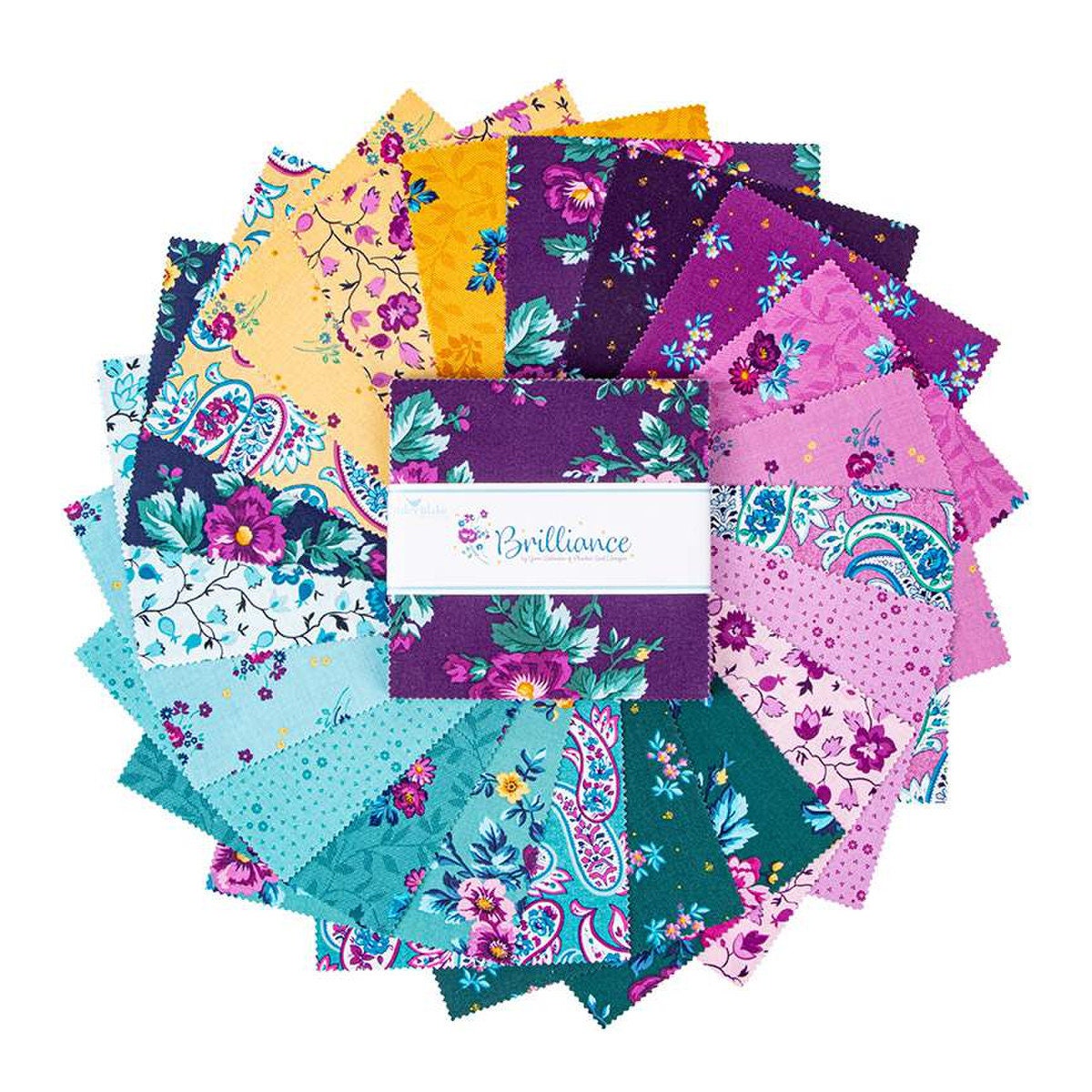 Brilliance 5" Stacker Charm Pack - Riley Blake Designs 5-14220-42, 42 - 5 X 5 Fabric Squares, Purple Floral Charm Pack