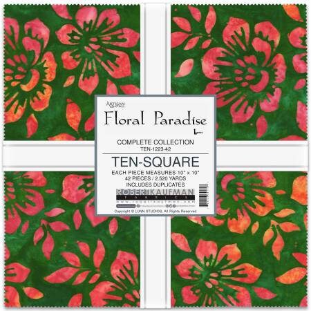 Floral Paradise 10" Squares Layer Cake - Robert Kaufman TEN-1223-42, 42 - Tropical Batik Fabric 10" Fabric Squares, Tropical Batik Fabric