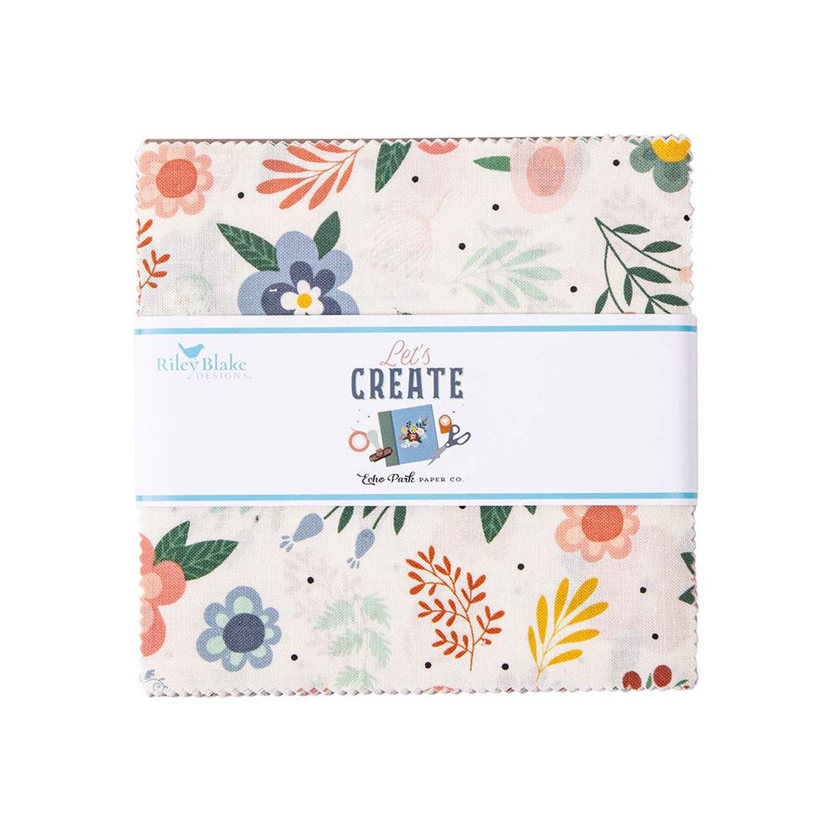 Let's Create 5" Stacker Charm Pack - Riley Blake Designs 5-13690-42, Sewing Themed Charm Pack, Teal and Pink Floral Charm Pack