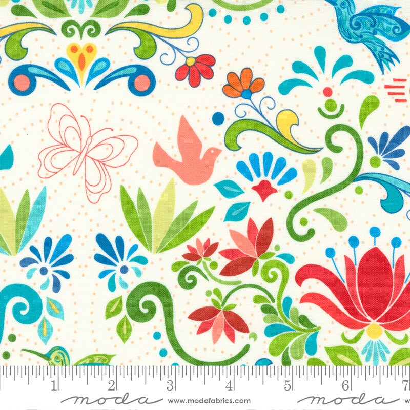 Land of Enchantment Talavera Floral Marshmallow Fabric - Moda 45030-11, Talavera Cream Floral Fabric, Southwestern Floral Fabric By the Yard
