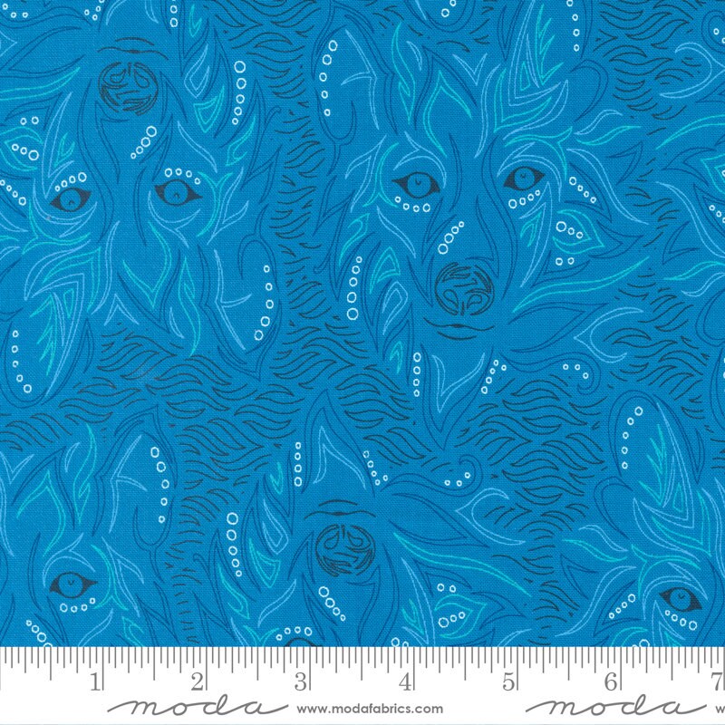 Land of Enchantment Lobo Novelty Wolf Hacienda Blue Fabric - Moda 45032-26, Fabric, Southwestern Wolf Themed Fabric By the Yard