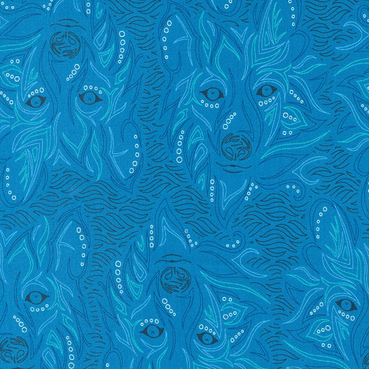 Land of Enchantment Lobo Novelty Wolf Hacienda Blue Fabric - Moda 45032-26, Fabric, Southwestern Wolf Themed Fabric By the Yard