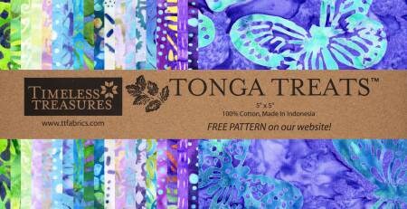 Mariposa Tonga Treat-Mini Batik Charm Pack - Timeless Treasures MINI42-MARIPOSA, Purple and Green Batik Charm Pack
