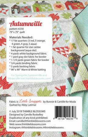 Autumnville Quilt Pattern - Camille Roskelley for Thimble Blossoms TB230, Simple Piecing Fat Quarter Quilt Pattern