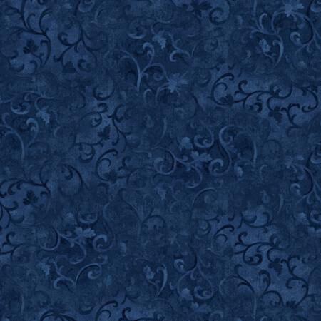 True Navy Scroll Fabric - Wilmington Prints Essential Basics 89025-494, Dark Blue Blender Fabric, Navy Blue Blender Fabric By the Yard