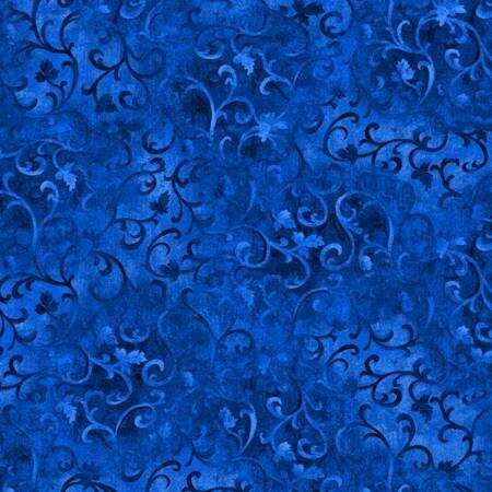 Royal Blue Scroll Fabric - Wilmington Prints Essential Basics 89025-440, Blue Blender Fabric, Royal Blue Blender Fabric By the Yard