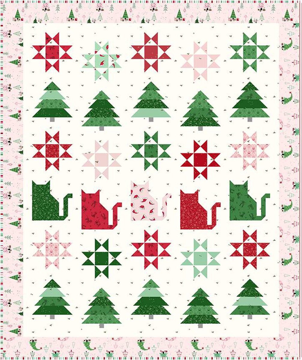 Scaredy Cat Christmas Quilt Pattern - Amanda Niederhause P156, Christmas Cat Quilt Pattern, Trees & Cats Quilt Pattern, Layer Cake Friendly