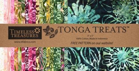 Rose Petal Tonga Treat-Mini Batik Charm Pack - Timeless Treasures MINI42-ROSEPETAL, Green Pink Cream Batik Charm Pack