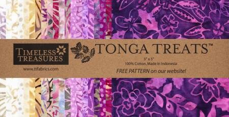Pansy Tonga Treat-Mini Batik Charm Pack - Timeless Treasures MINI42-PANSY, Purple and Cream Batik Charm Pack