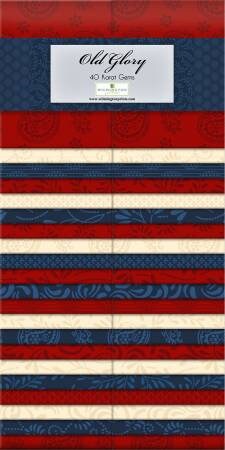 Old Glory Patriotic 40 Karat Gems Fabric Strip Pack - Wilmington Prints Q842-46-842, Red White Blue Fabric Strip Pack, Patriotic Jelly Roll