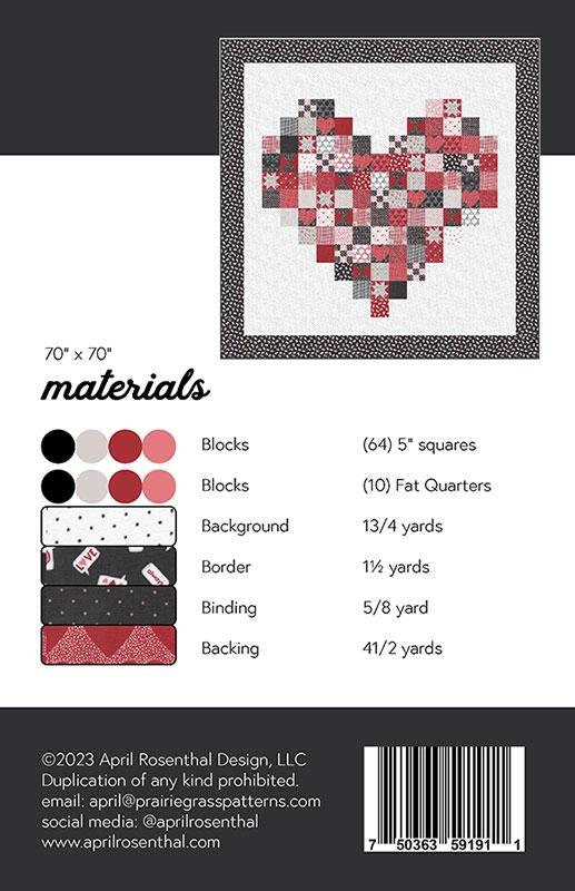 Lovebound Quilt Pattern - Prairie Grass Patterns PGP190, Heart Quilt Pattern, Charm Pack and Layer Cake Friendly Heart Quilt Pattern