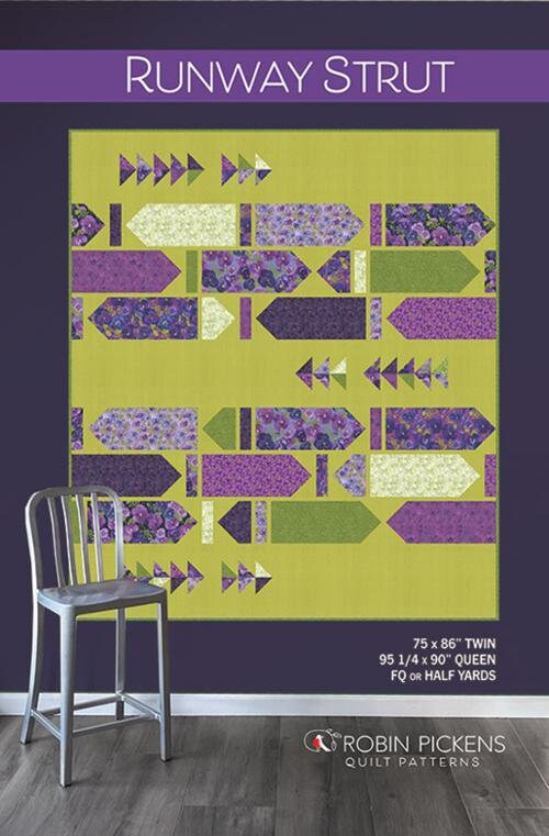Runway Strut Quilt Pattern in Three Sizes - Robin Pickens RPQP-RS144, Fat Quarter Friendly Quilt Pattern - Modern Throw Quilt Pattern