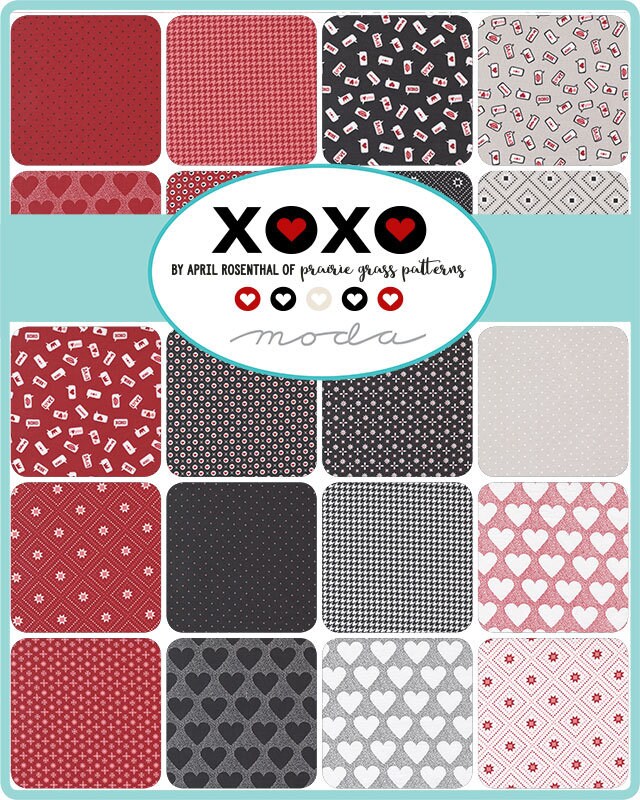 XOXO Charm Pack - Moda 24140PP, 42 5" Squares, Valentine's Day Charm Pack, Valentine Themed Charm Pack, Valentine's Fabric