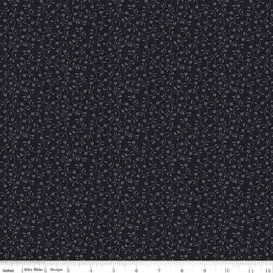 Floret Black Fabric - Riley Blake Designs C675-Black, Black & Gray Blender Fabric, Black Gray Fabric Fabric, Black Tonal Fabric By the Yard
