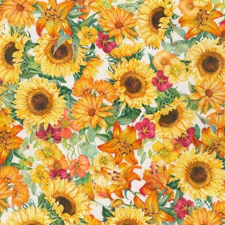 Seeds to Sew Sunflower Garden Fabric - Robert Kaufman Fabrics AIGD22185238, Sunflower Themed Fabric, Sunflower Floral Fabric By the Yard