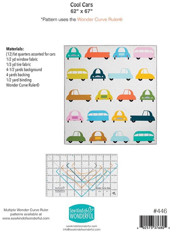 Cool Cars Quilt Pattern - Sew Kind of Wonderful SKW446, Car Themed Quilt Pattern, Fat Quarter Car Quilt Pattern, Wonder Curve Ruler Pattern