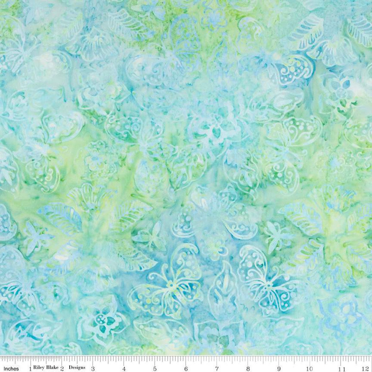 Expressions Batiks Tjaps Water Blue Green Batik Fabric - Riley Blake Designs BTPT1097, Aqua Batik Fabric, Light Blue Batik By the Yard