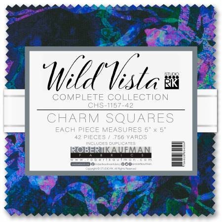 Wild Vista 5" Squares Charm Pack - Robert Kaufman CHS-1157-42, Purple Blue Floral Watercolor Fabric Charm Pack, Purple Floral Charm Pack