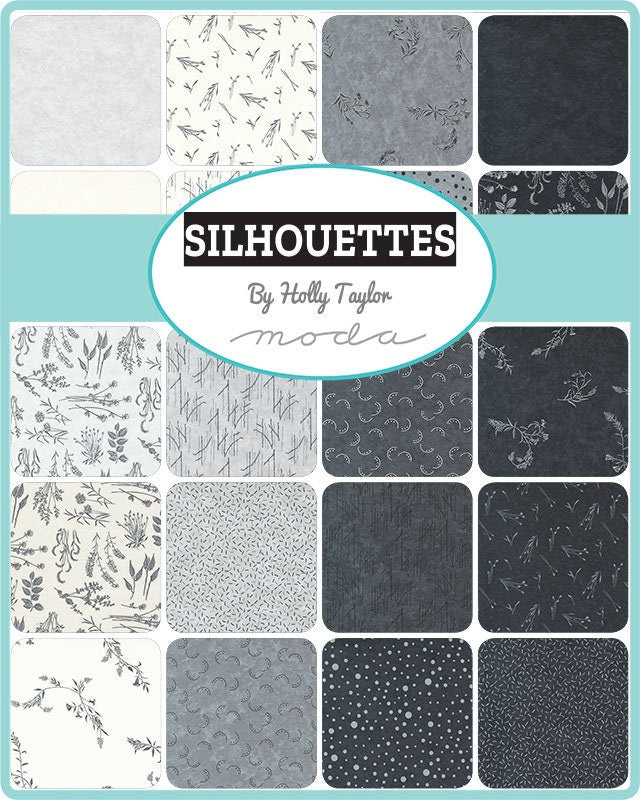 Silhouettes Charm Pack - Holy Taylor for Moda 6930PP, Black White and Gray Floral Charm Pack, Neutral Colors Charm Squares